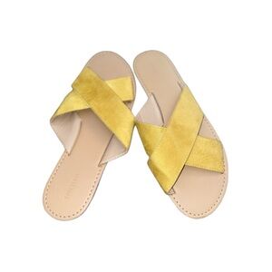 Forever 21 Slip On Ladies Sandals Cross Strap Shoes Upper Suede, Mustard Yellow